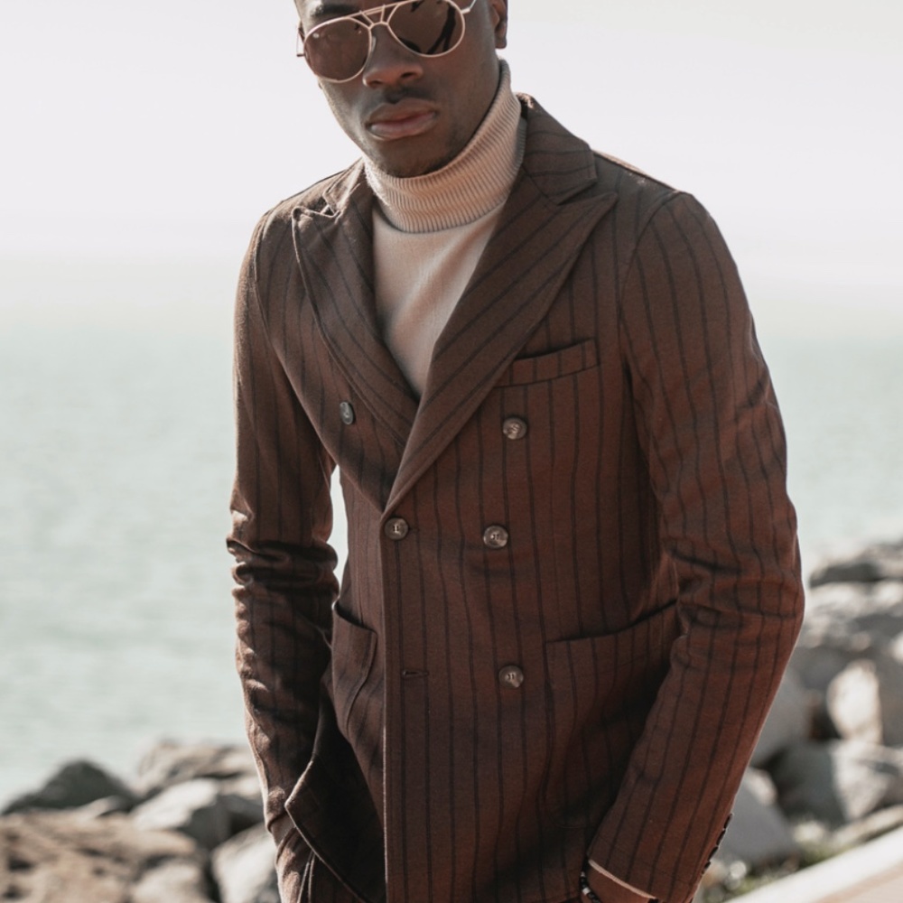 NOHOW Double Breasted Blazer in Striped Brown  TG50/ 40 US
